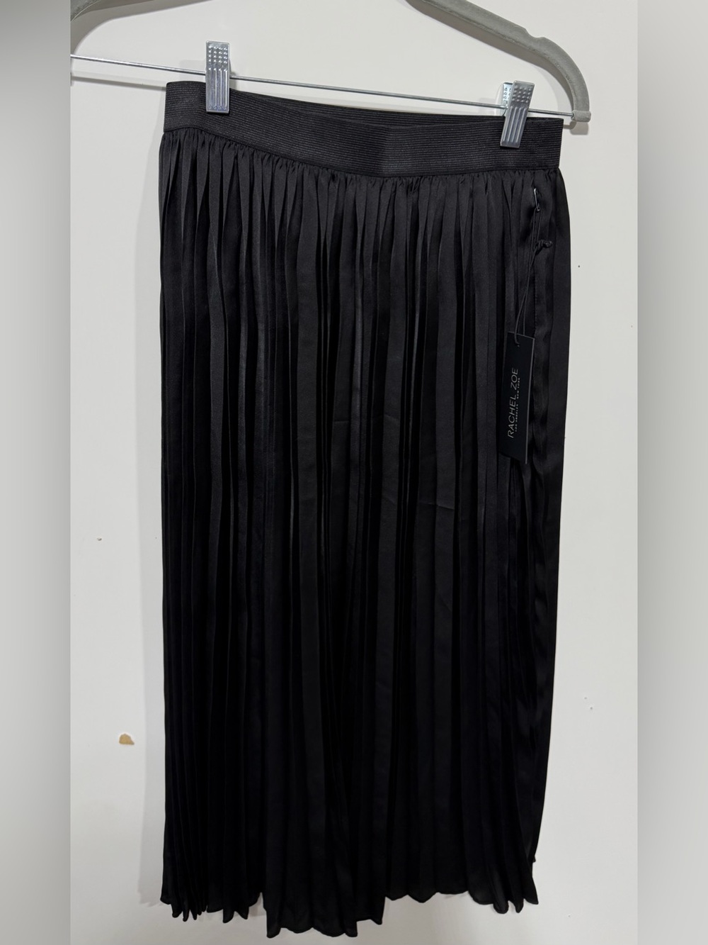 Rachel Zoe Black Satin-Look Pleated Midi Skirt